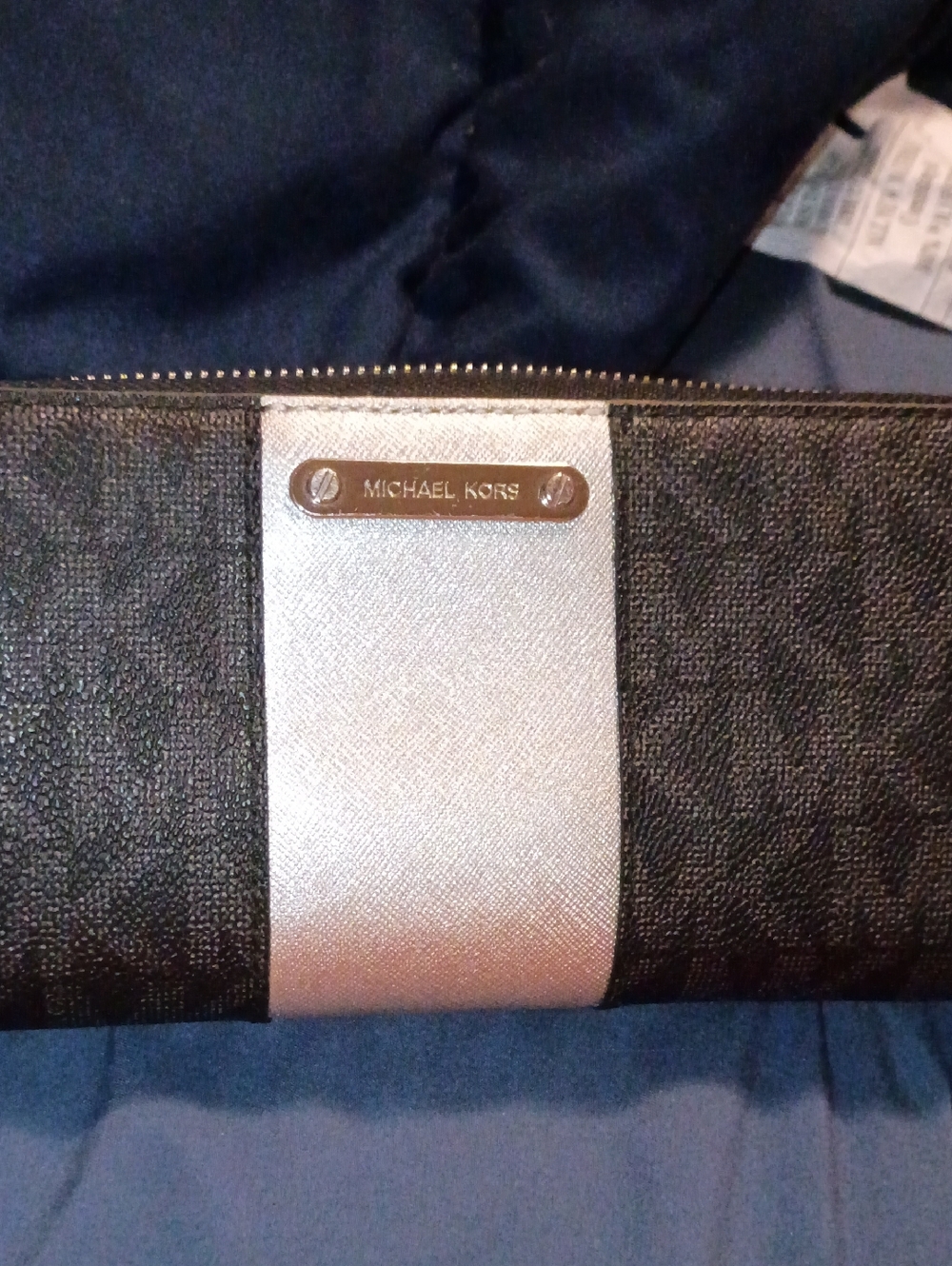 Michael Kors Black and Silver Saffiano-Accent Zip Wallet